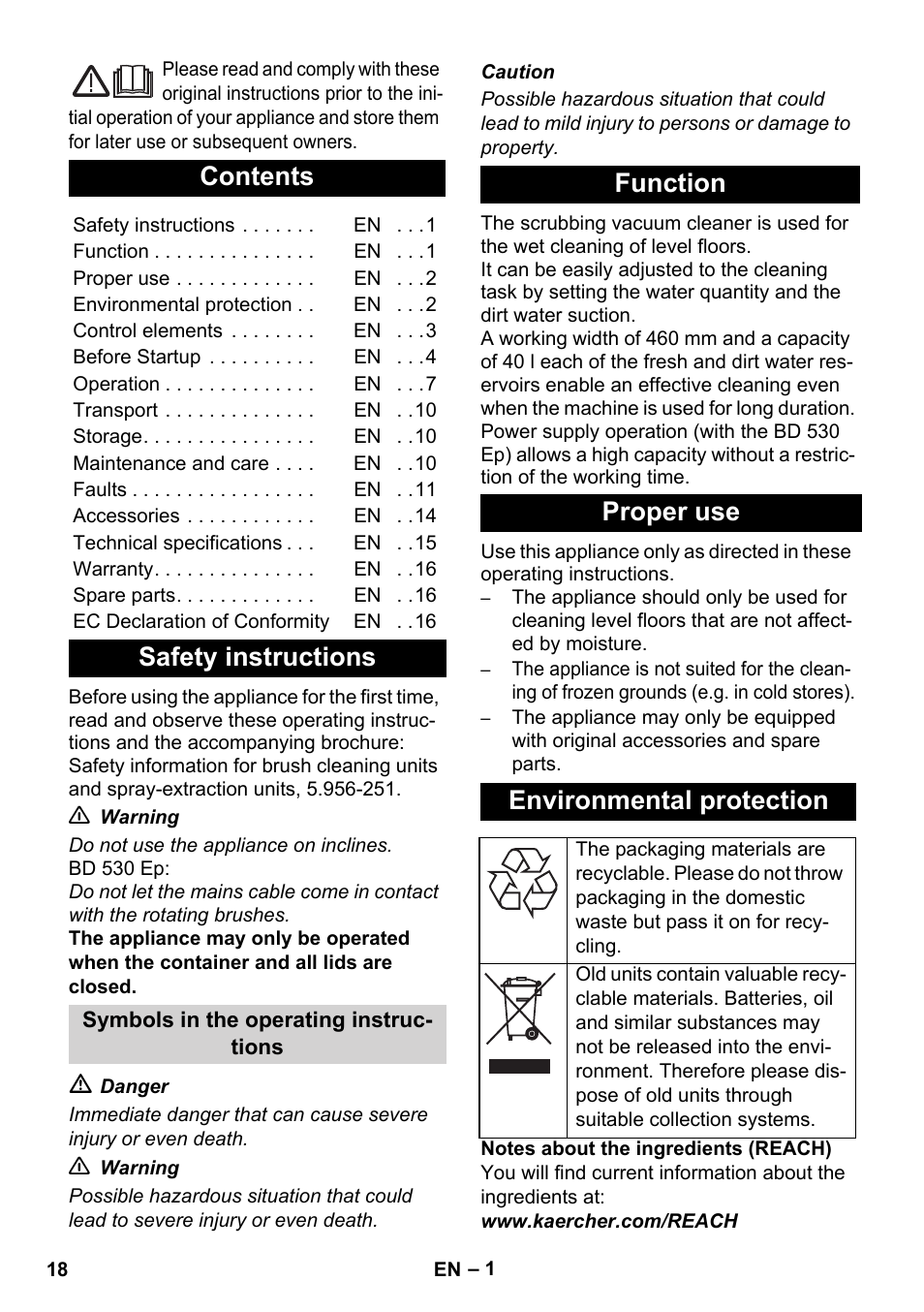 Karcher BD 530 Bp User Manual | Page 18 / 124