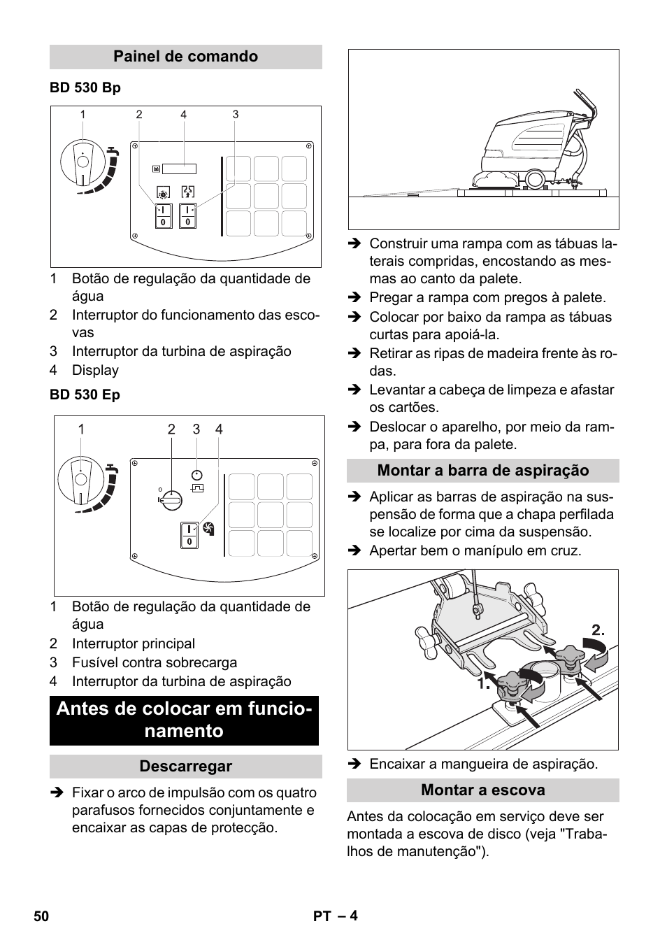 Antes de colocar em funcio- namento | Karcher BD 530 Bp User Manual | Page 50 / 124