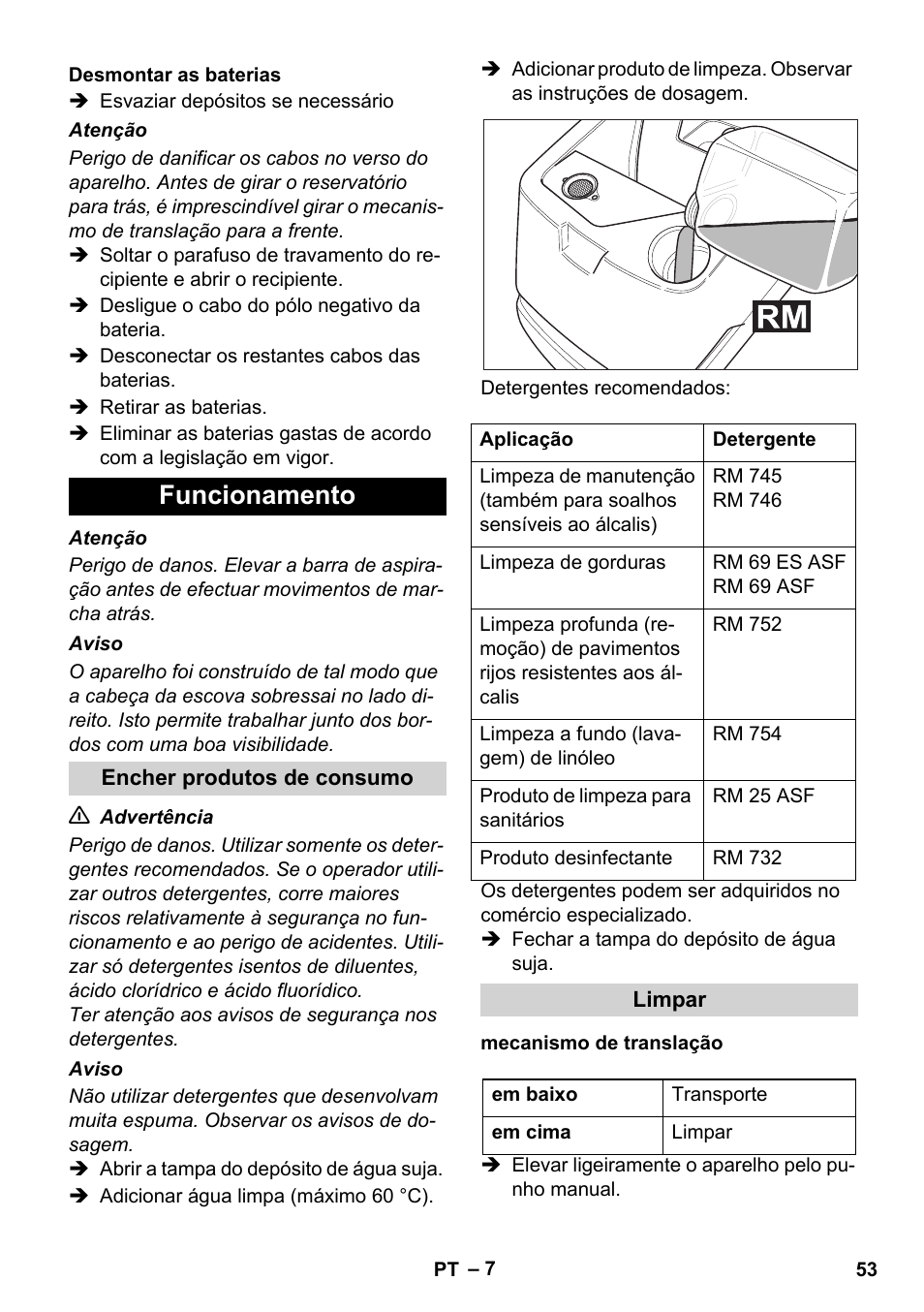 Funcionamento | Karcher BD 530 Bp User Manual | Page 53 / 124