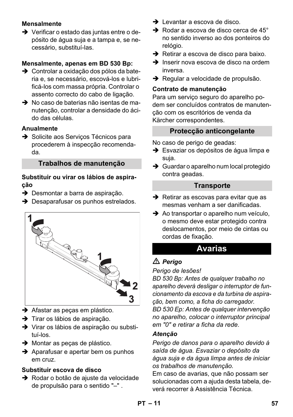 Avarias | Karcher BD 530 Bp User Manual | Page 57 / 124