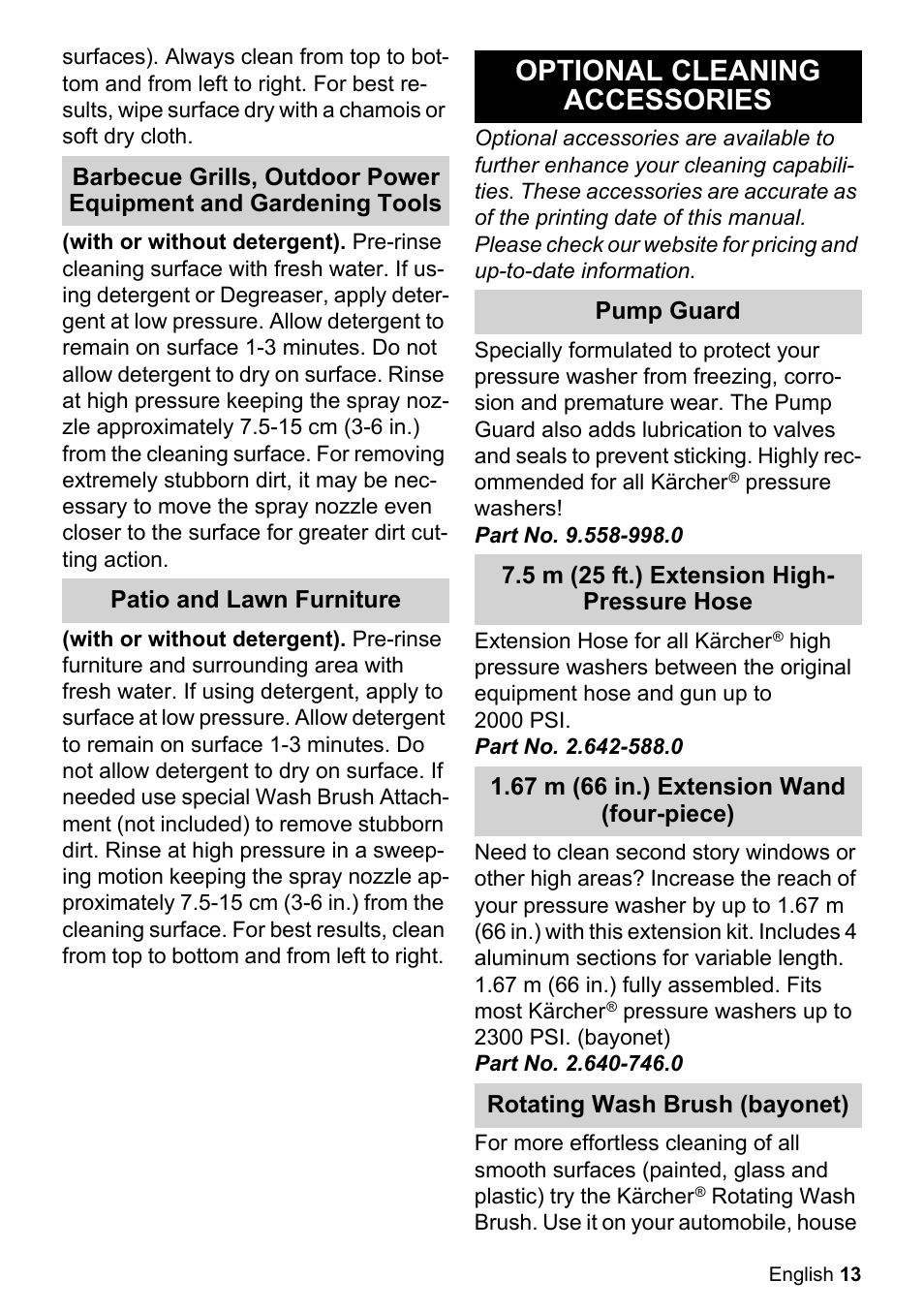 Optional cleaning accessories | Karcher K 2-27 CCK User Manual | Page 13 / 52