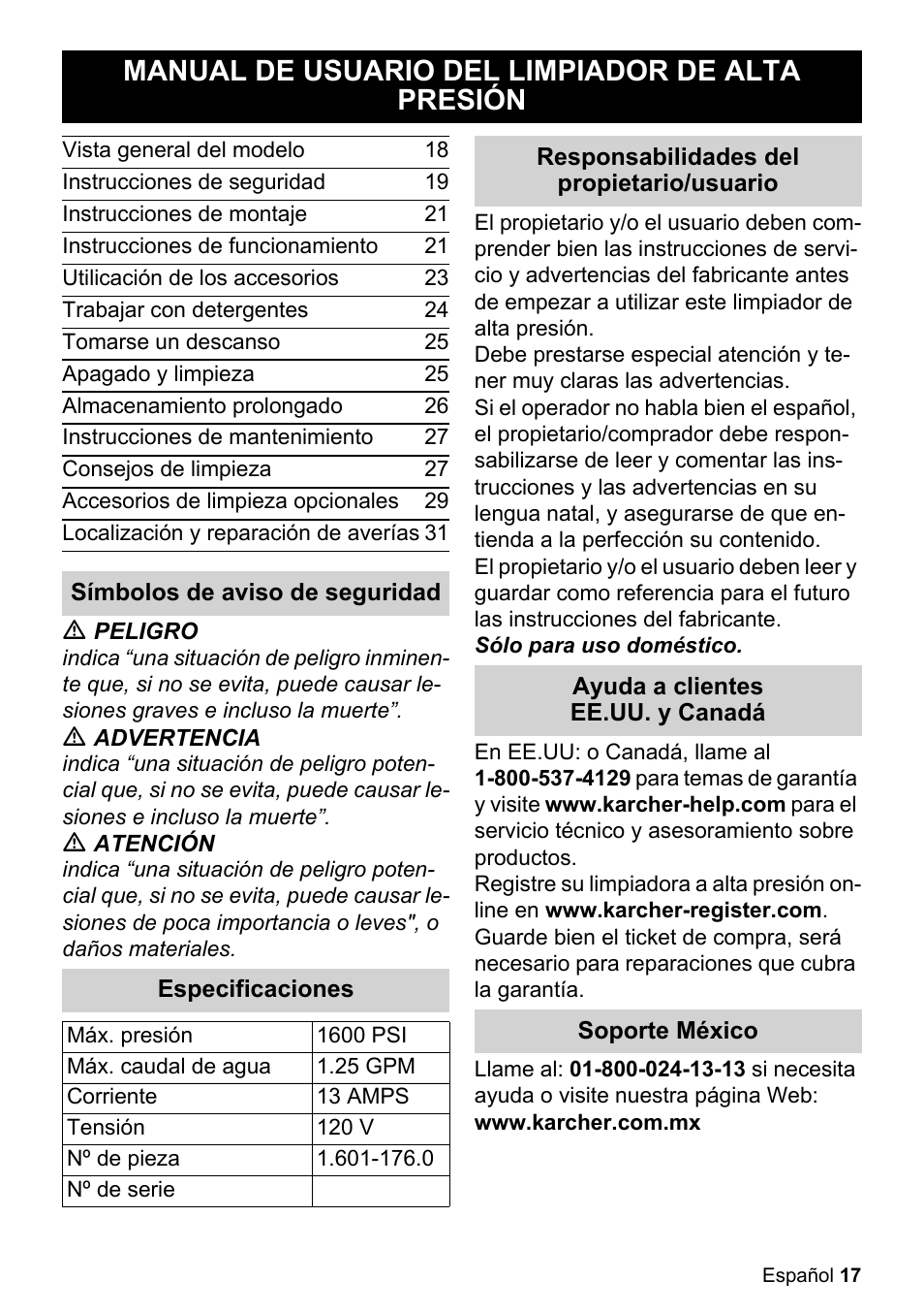 Manual de usuario del limpiador de alta presión | Karcher K 2-27 CCK User Manual | Page 17 / 52