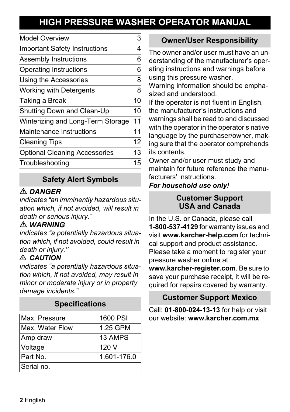 High pressure washer operator manual | Karcher K 2-27 CCK User Manual | Page 2 / 52