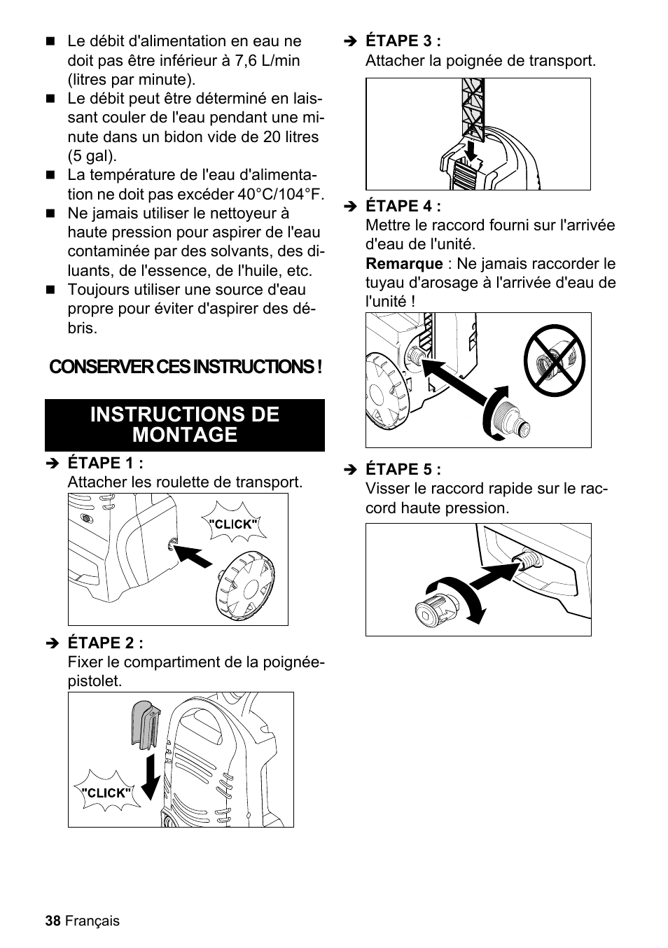 Instructions de montage, Conserver ces instructions | Karcher K 2-27 CCK User Manual | Page 38 / 52