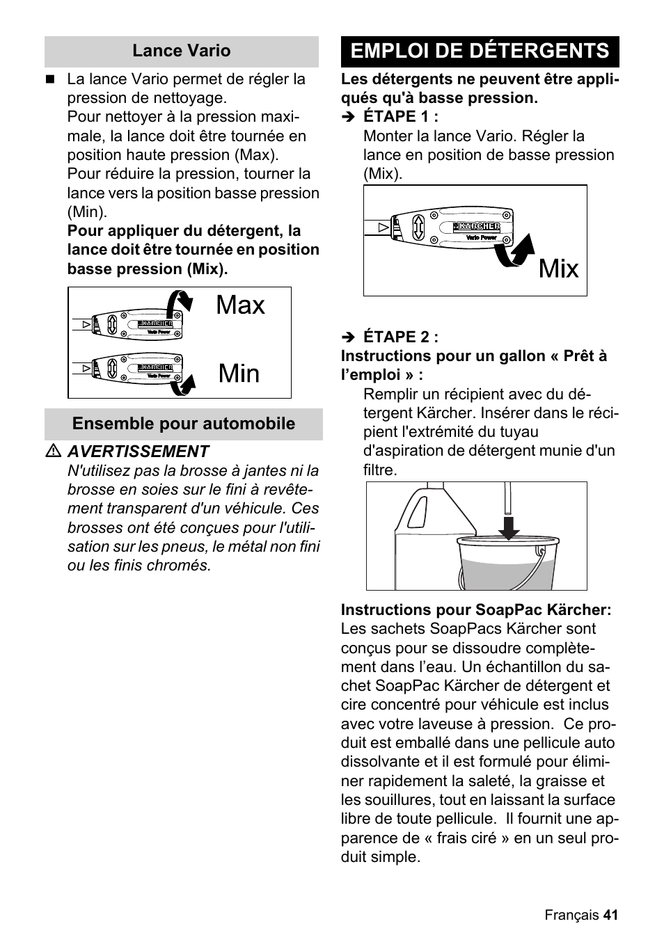 Emploi de détergents | Karcher K 2-27 CCK User Manual | Page 41 / 52