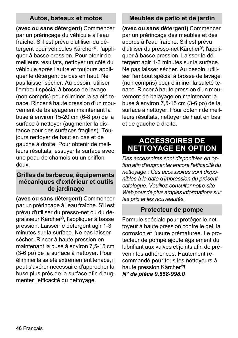 Accessoires de nettoyage en option | Karcher K 2-27 CCK User Manual | Page 46 / 52