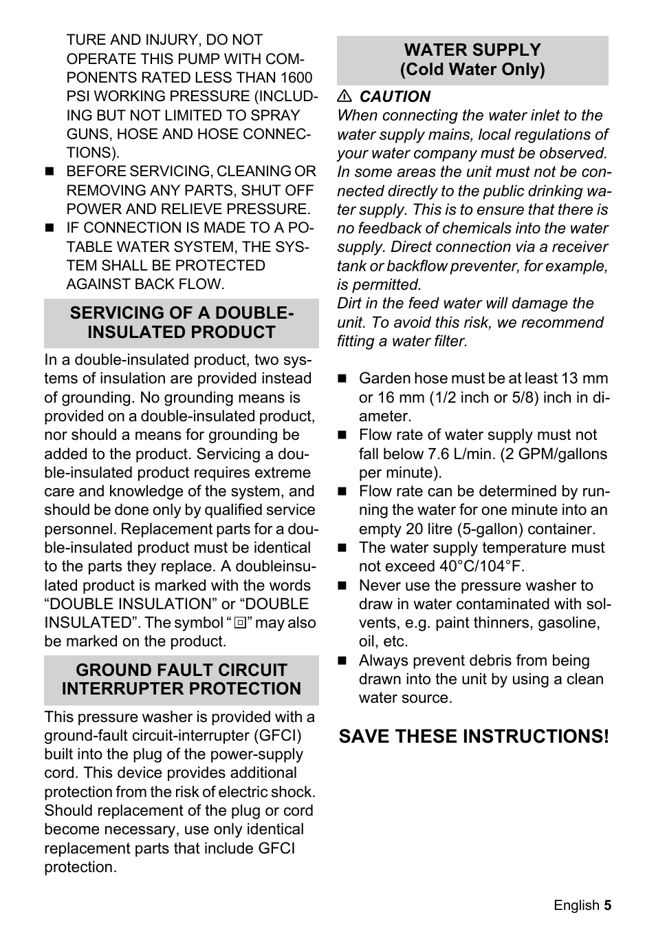 Save these instructions | Karcher K 2-27 CCK User Manual | Page 5 / 52
