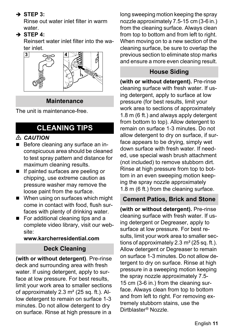 Cleaning tips | Karcher K 2-27 CCK User Manual | Page 11 / 48