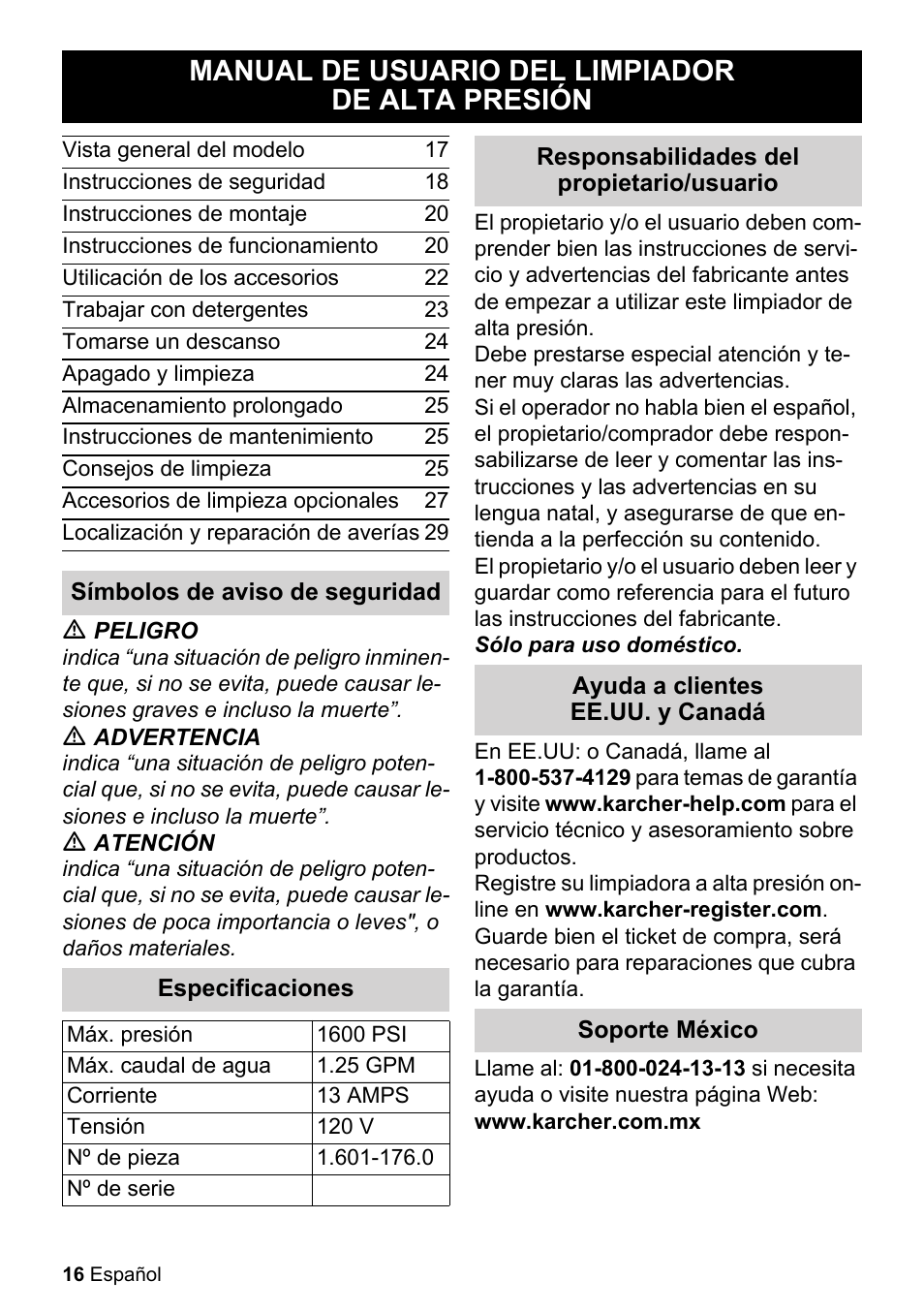 Manual de usuario del limpiador de alta presión | Karcher K 2-27 CCK User Manual | Page 16 / 48