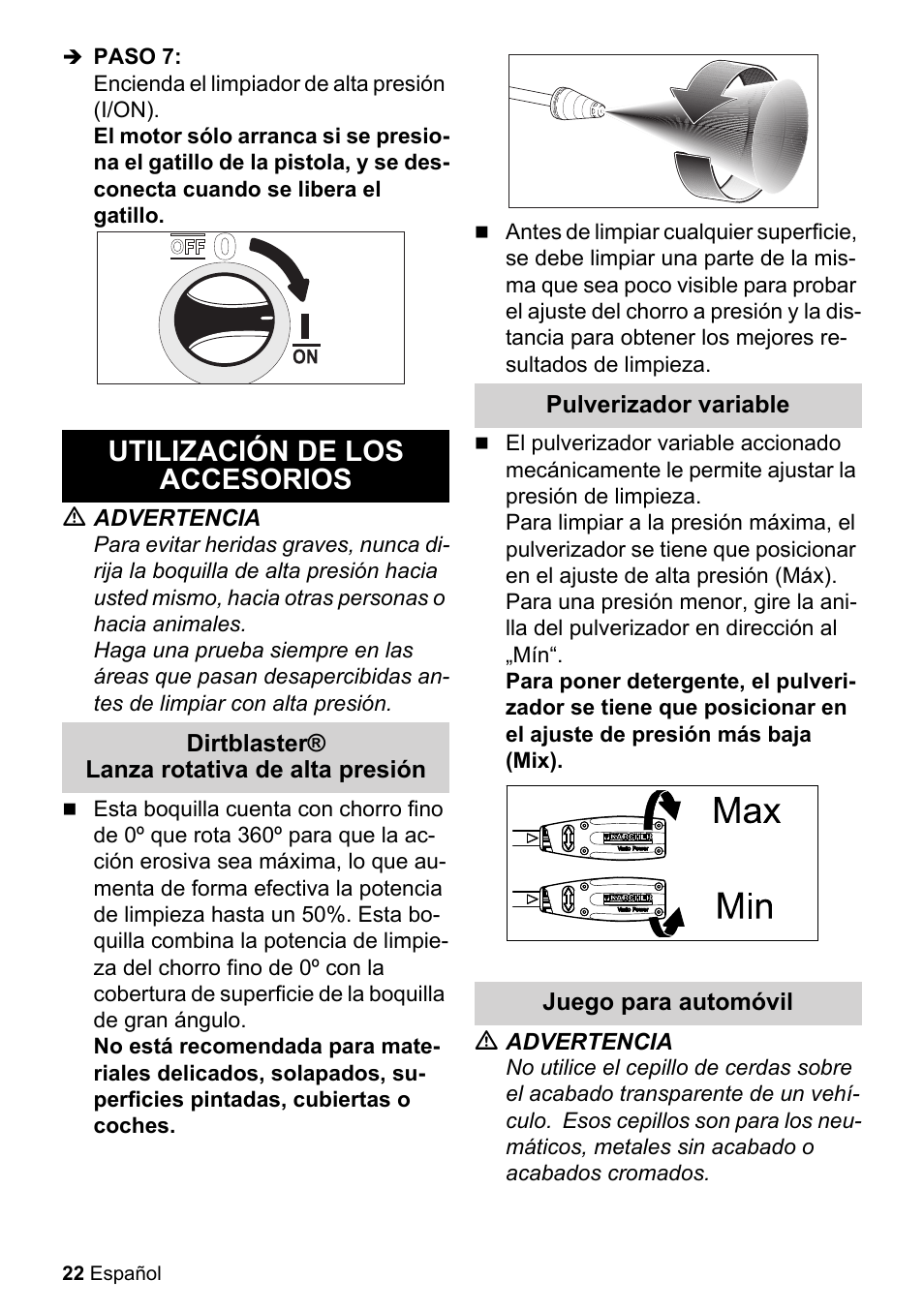 Utilización de los accesorios | Karcher K 2-27 CCK User Manual | Page 22 / 48