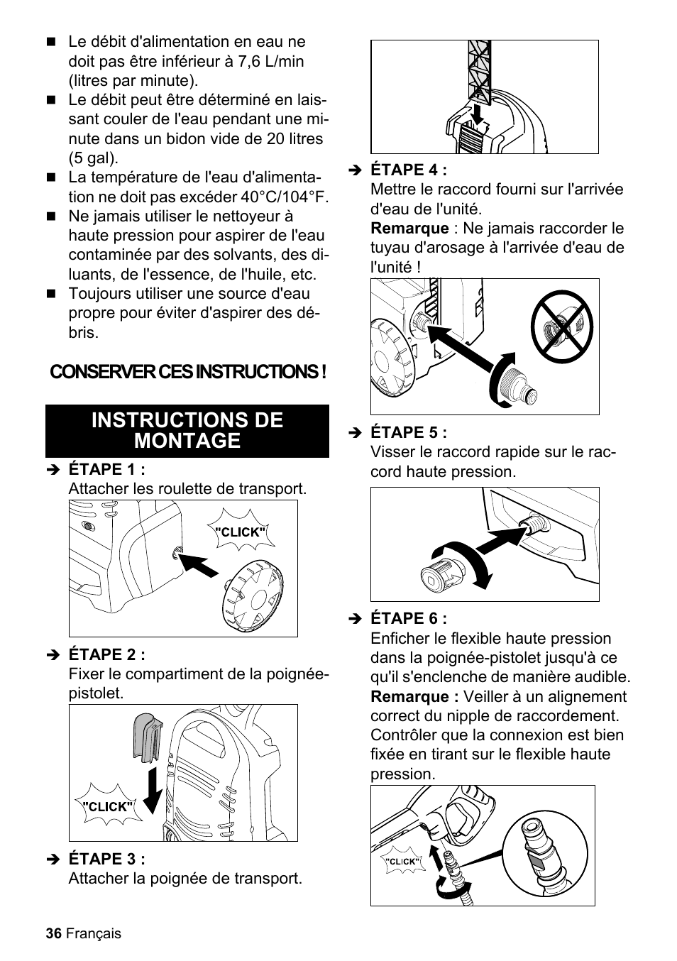 Instructions de montage, Conserver ces instructions | Karcher K 2-27 CCK User Manual | Page 36 / 48