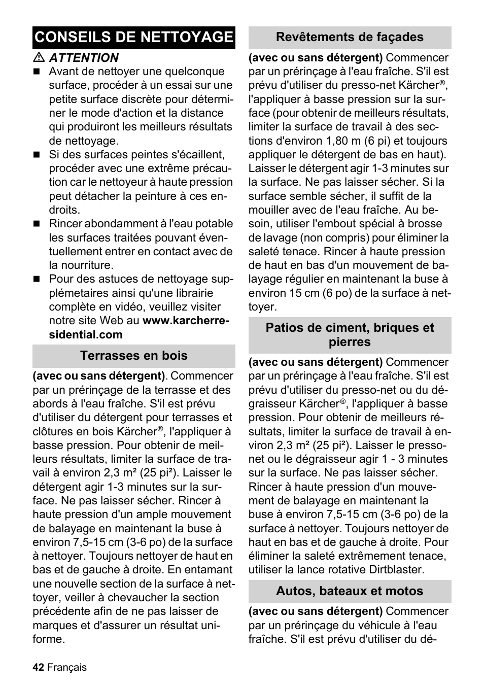 Conseils de nettoyage | Karcher K 2-27 CCK User Manual | Page 42 / 48