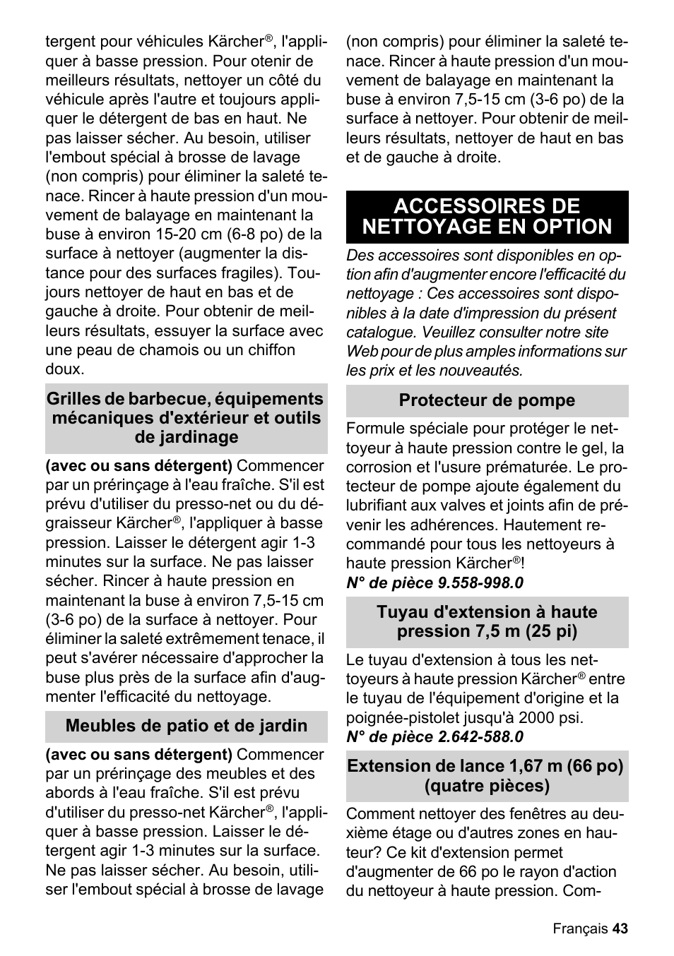 Accessoires de nettoyage en option | Karcher K 2-27 CCK User Manual | Page 43 / 48