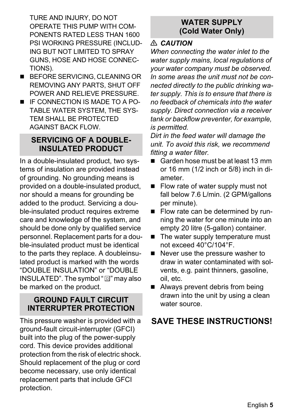 Save these instructions | Karcher K 2-27 CCK User Manual | Page 5 / 48