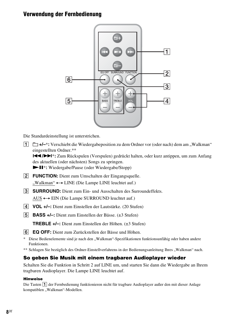 Verwendung der fernbedienung | Sony CPF-NW001 User Manual | Page 32 / 100