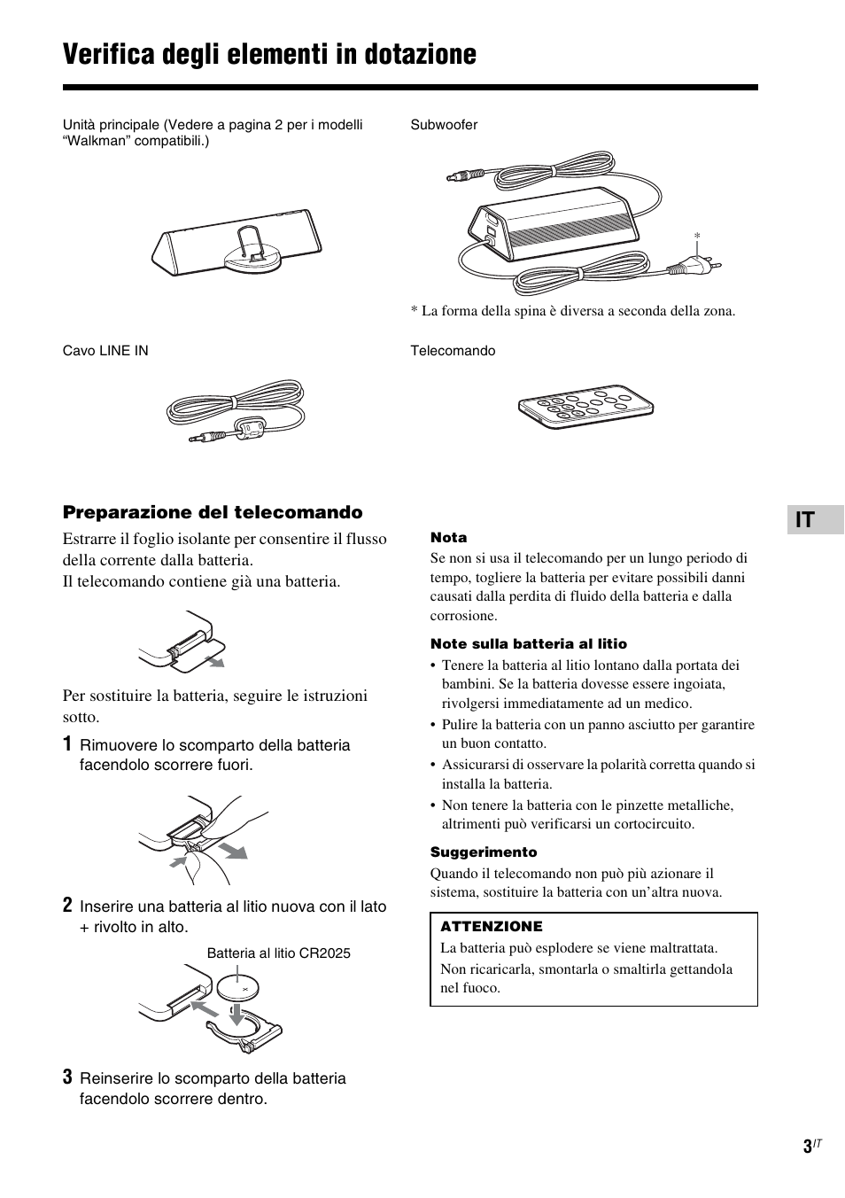 Verifica degli elementi in dotazione | Sony CPF-NW001 User Manual | Page 43 / 100