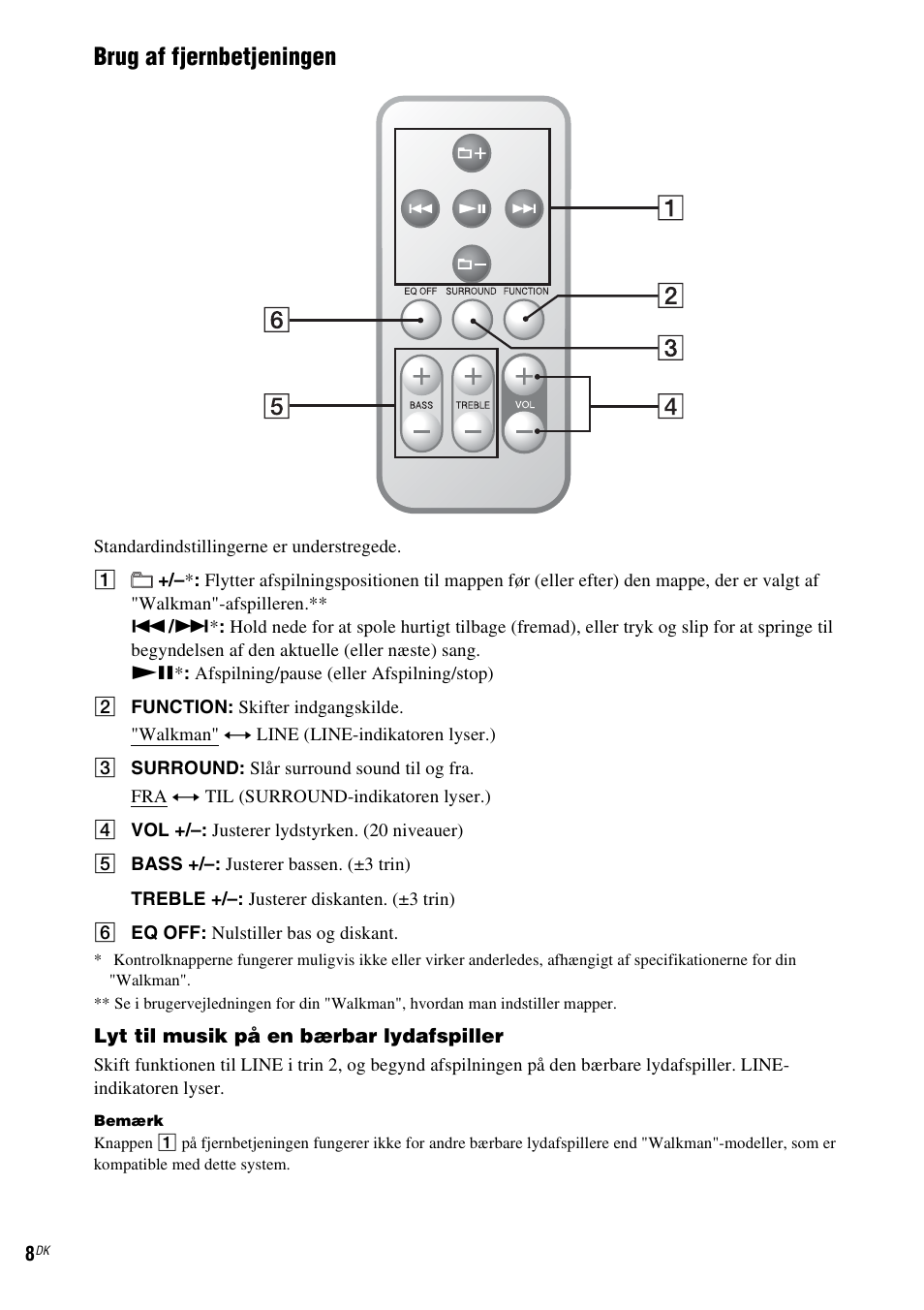 Brug af fjernbetjeningen | Sony CPF-NW001 User Manual | Page 72 / 100