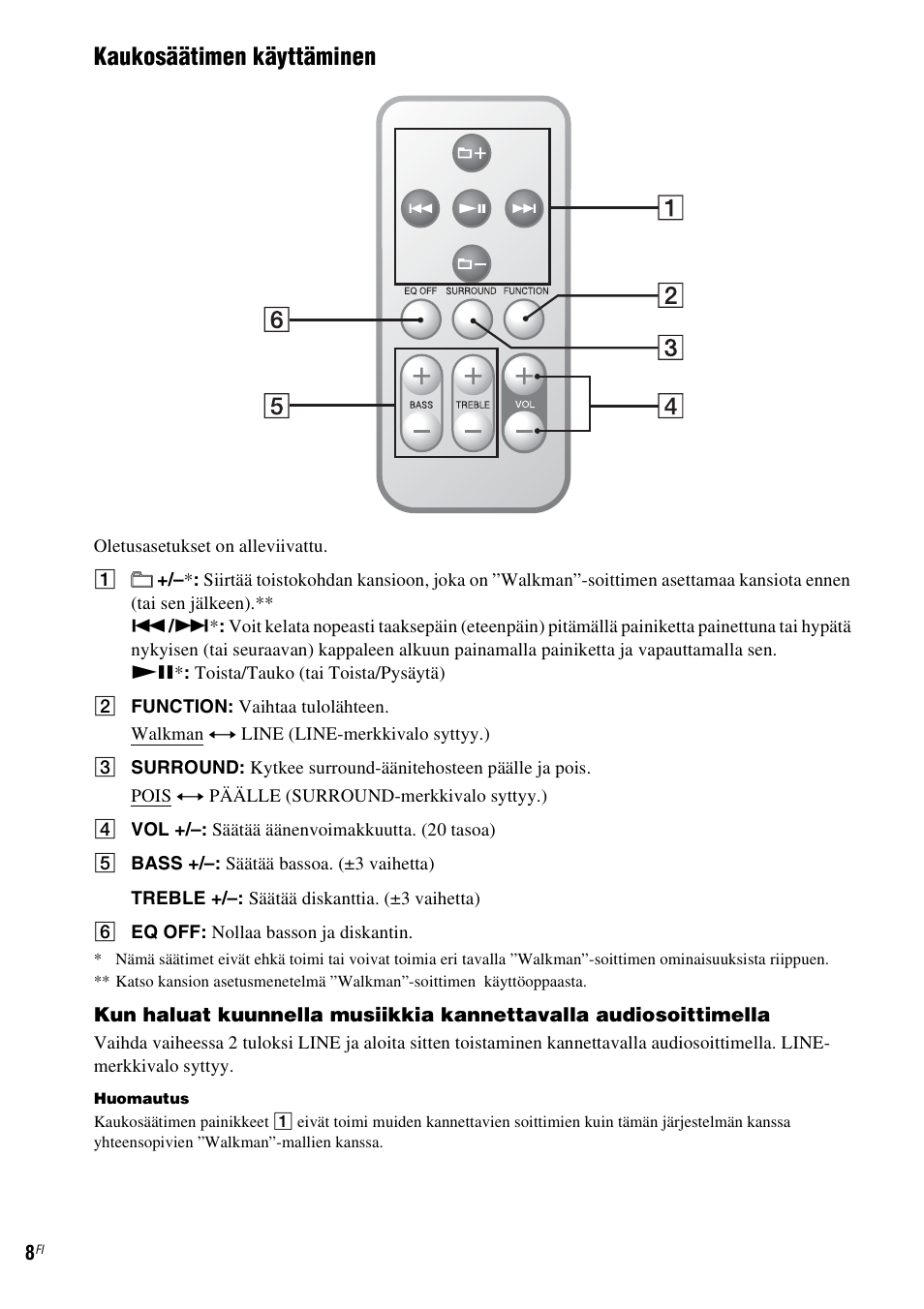 Kaukosäätimen käyttäminen | Sony CPF-NW001 User Manual | Page 80 / 100