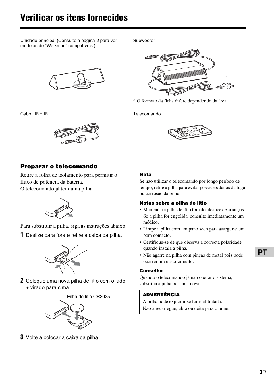 Verificar os itens fornecidos | Sony CPF-NW001 User Manual | Page 83 / 100