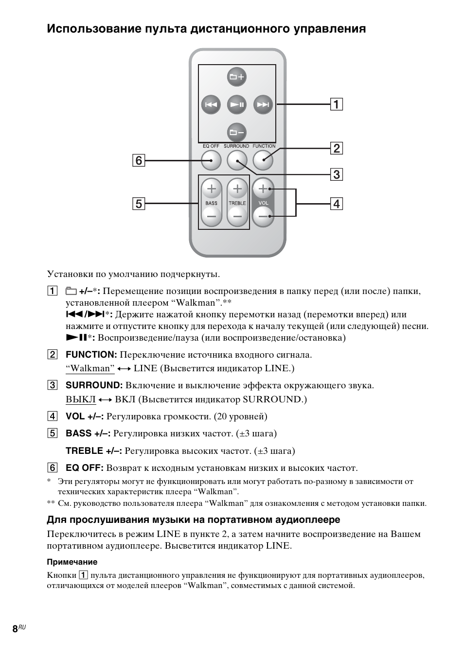 Использование пульта дистанционного управления | Sony CPF-NW001 User Manual | Page 96 / 100