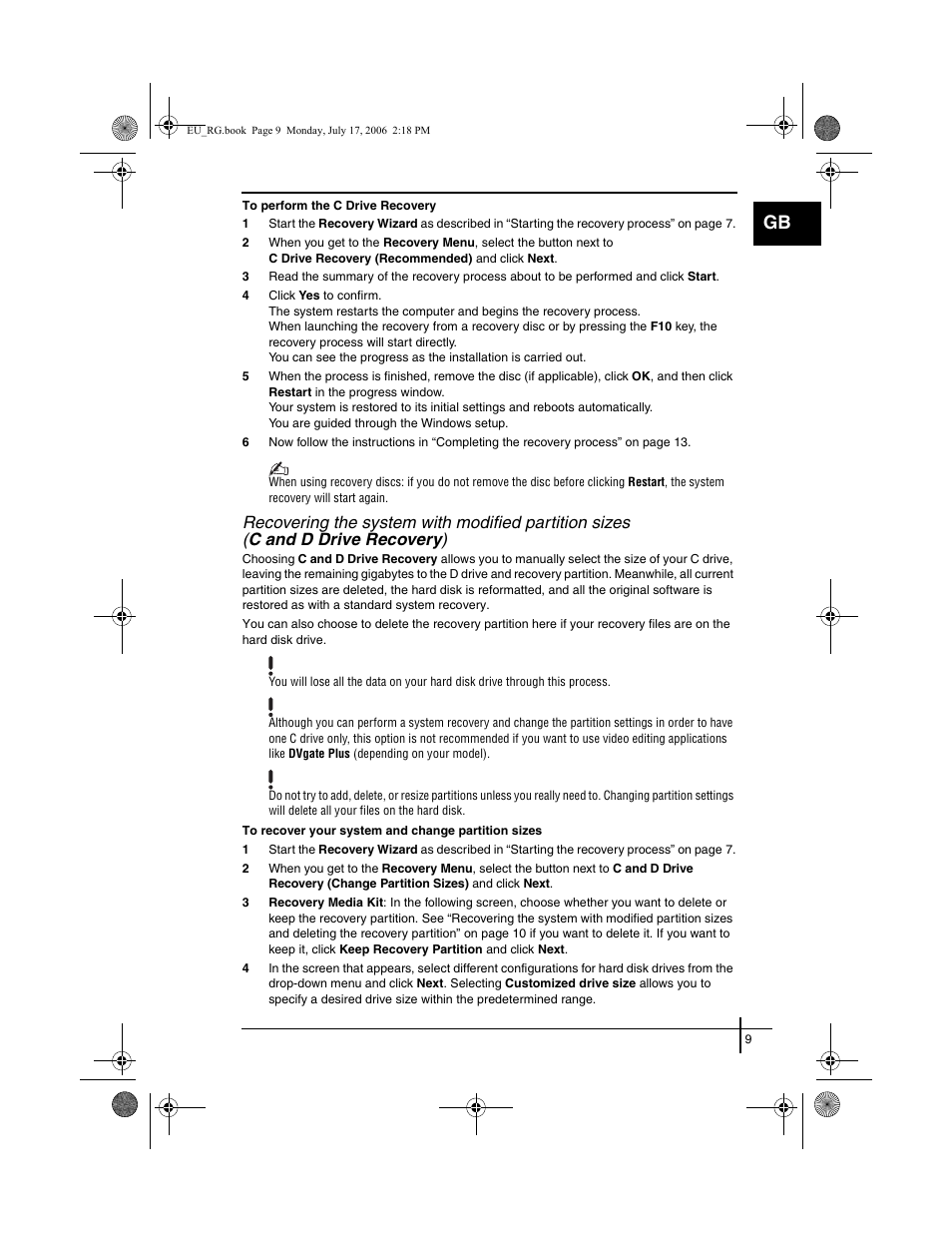 C an, C and d drive recovery ) | Sony VGN-SZ3XRP User Manual | Page 11 / 80