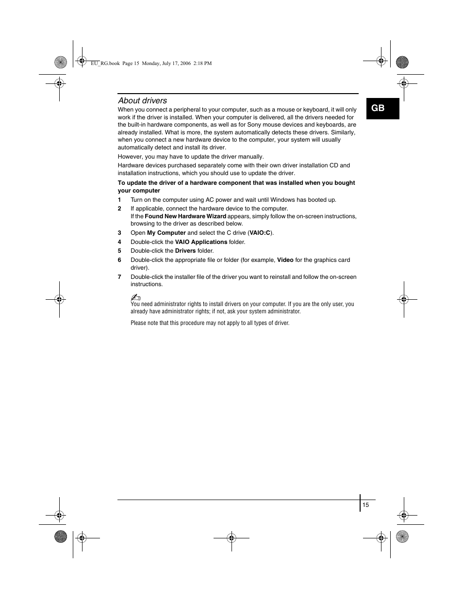 About drivers | Sony VGN-SZ3XRP User Manual | Page 17 / 80