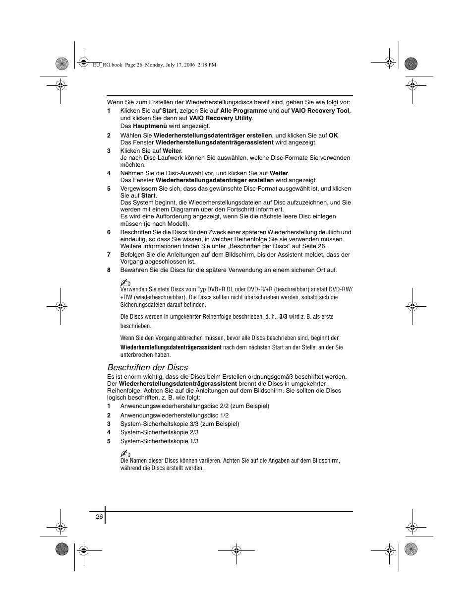 Beschriften der discs | Sony VGN-SZ3XRP User Manual | Page 28 / 80