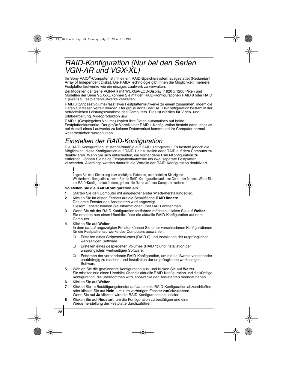 Einstellen der raid-konfiguration | Sony VGN-SZ3XRP User Manual | Page 30 / 80