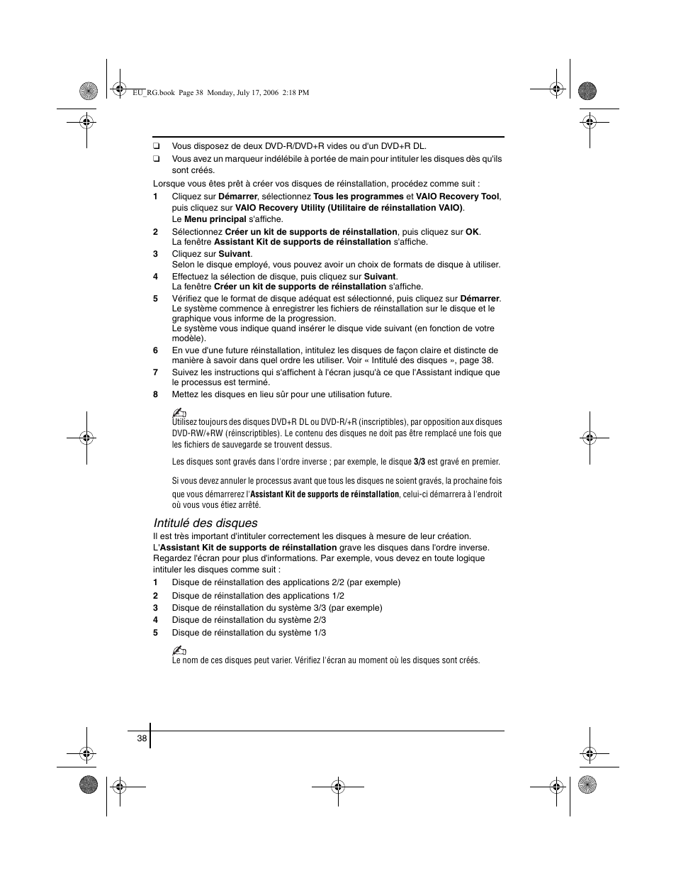 Intitulé des disques | Sony VGN-SZ3XRP User Manual | Page 40 / 80