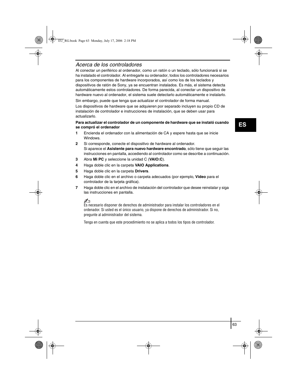 Acerca de los controladores | Sony VGN-SZ3XRP User Manual | Page 65 / 80