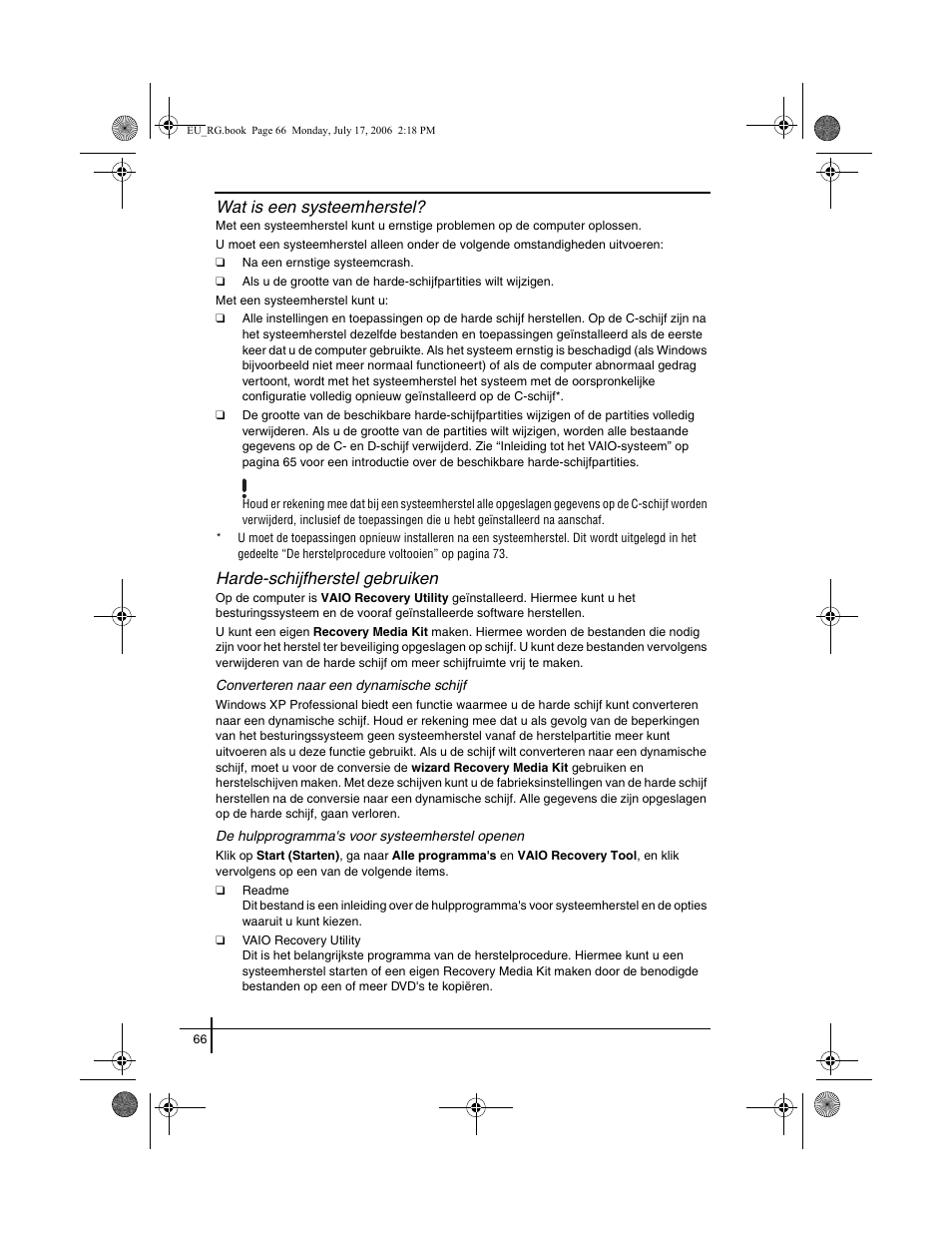 Wat is een systeemherstel, Harde-schijfherstel gebruiken | Sony VGN-SZ3XRP User Manual | Page 68 / 80
