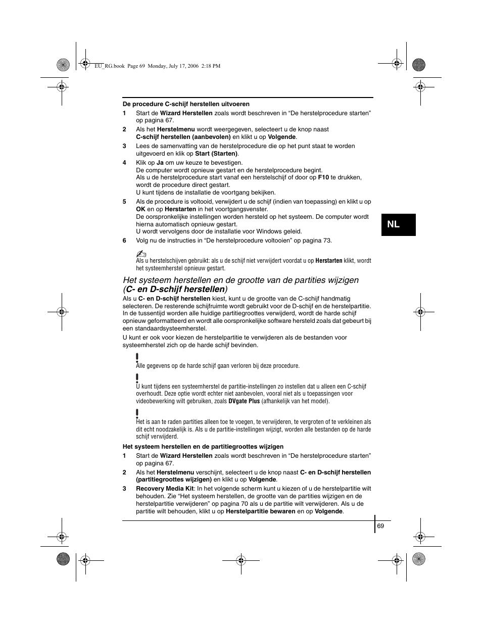 C- en d-schijf herstellen ) | Sony VGN-SZ3XRP User Manual | Page 71 / 80
