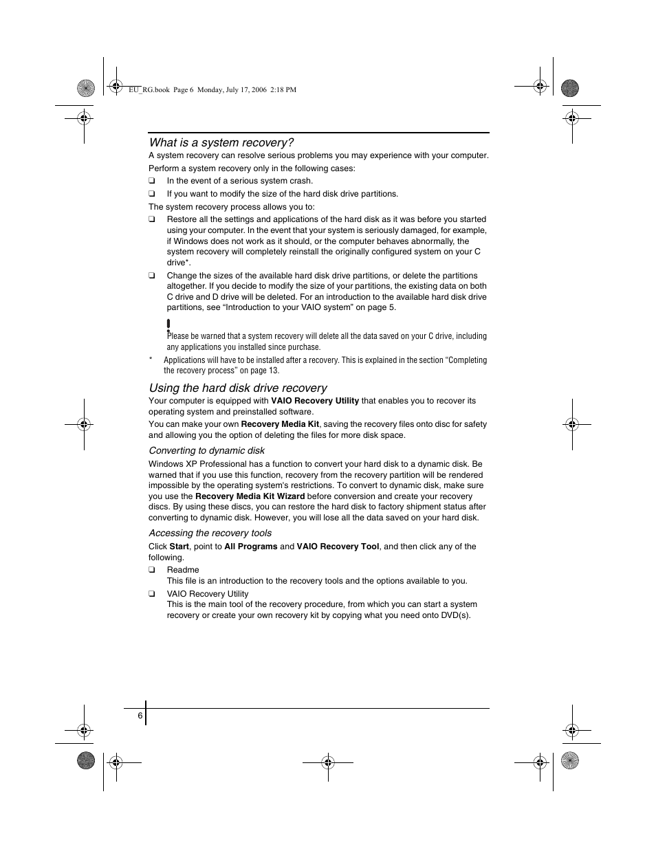 What is a system recovery, Using the hard disk drive recovery | Sony VGN-SZ3XRP User Manual | Page 8 / 80