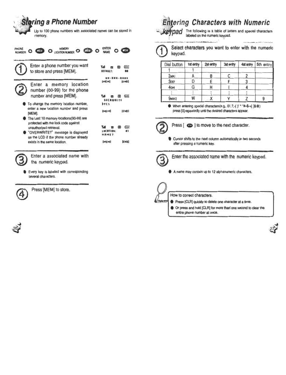 Ьыппд а phone number, Entering characters with numeric, Entering characters vyith the numeric keypad | Select characters, With, Enter the associated name with the numeric | Audiovox CDM120 User Manual | Page 14 / 41