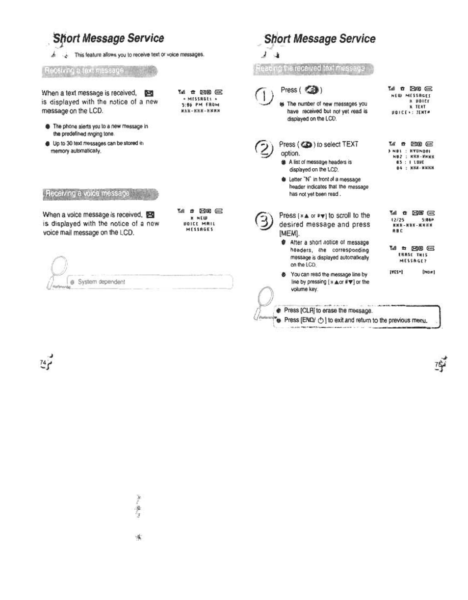 Sjtori message service, Short message service | Audiovox CDM120 User Manual | Page 38 / 41