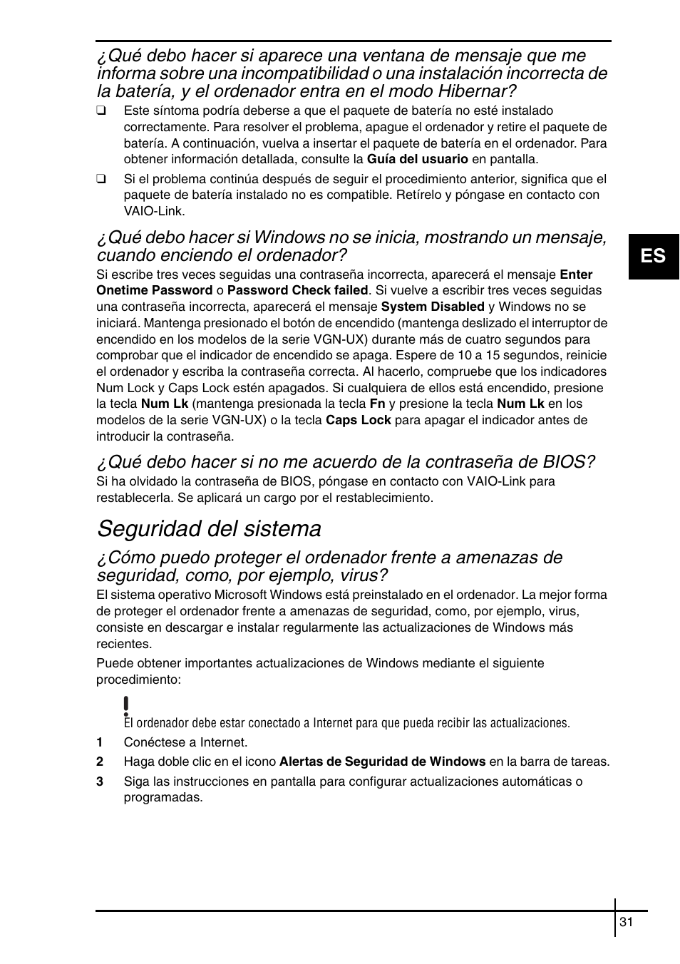 Seguridad del sistema | Sony VGN-SZ62WN User Manual | Page 33 / 40