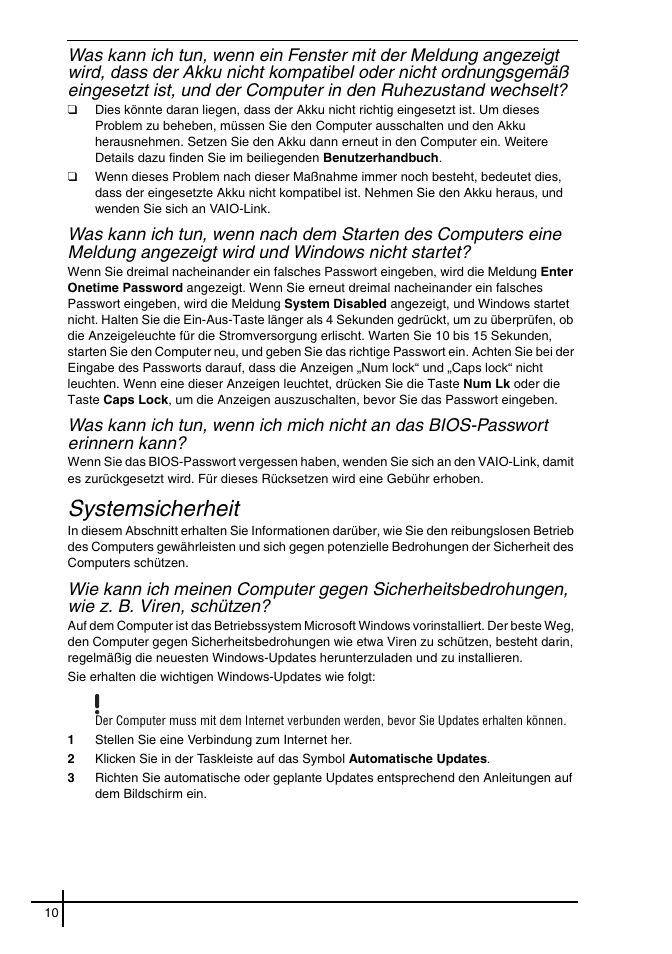Systemsicherheit | Sony VGN-FE31ZR User Manual | Page 12 / 40