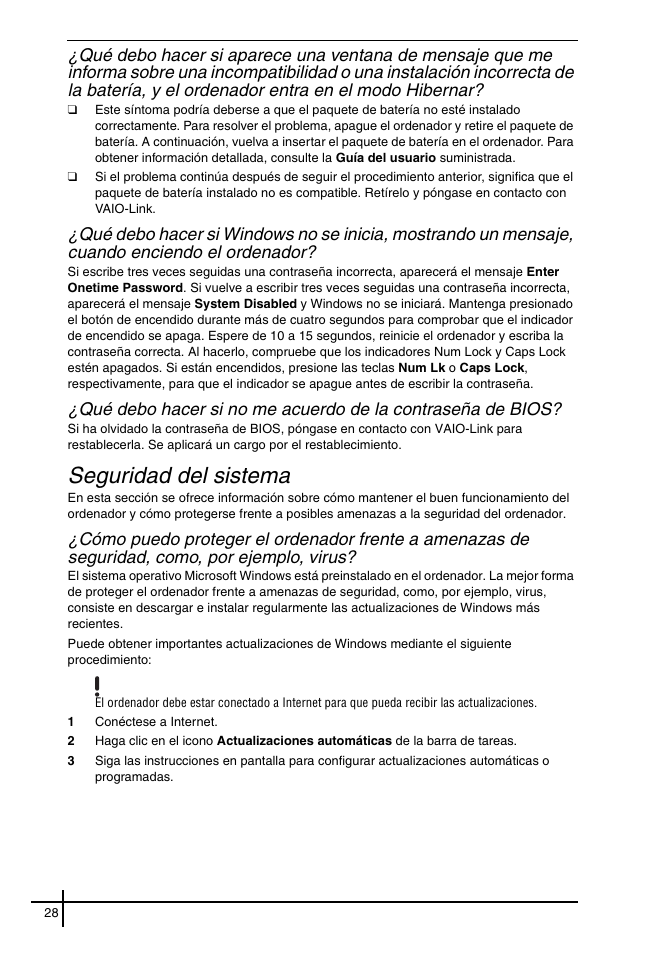 Seguridad del sistema | Sony VGN-FE31ZR User Manual | Page 30 / 40