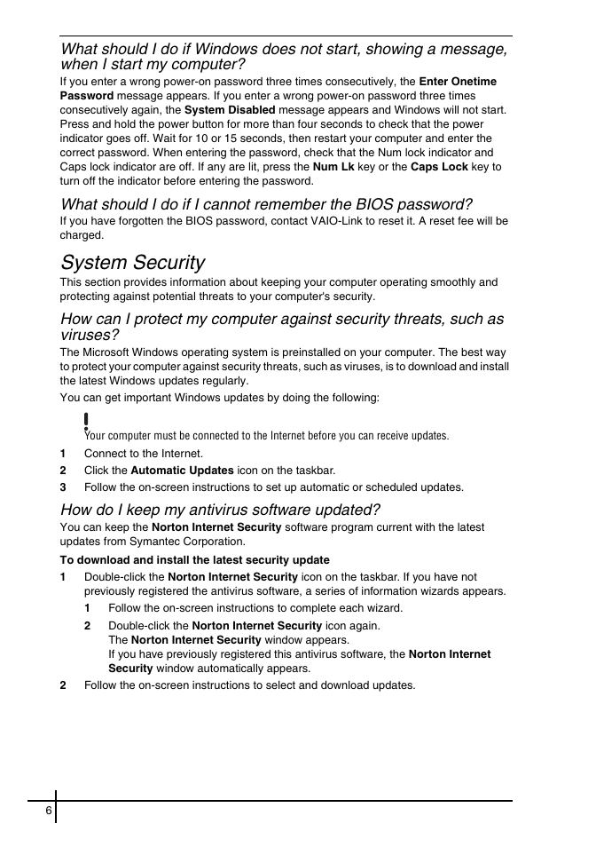 System security, How do i keep my antivirus software updated | Sony VGN-FE31ZR User Manual | Page 8 / 40