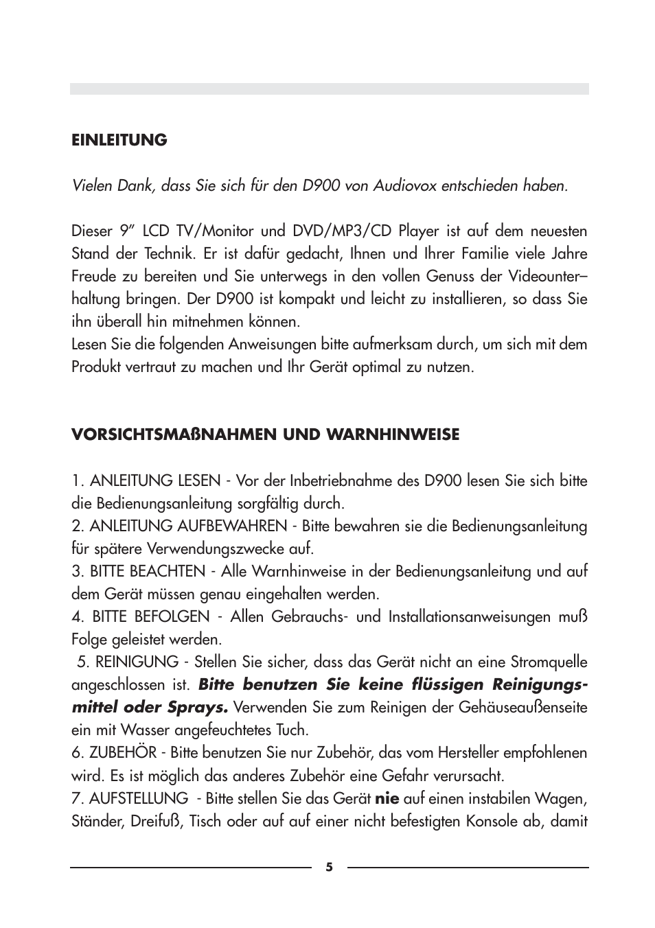 Audiovox D900 User Manual | Page 5 / 106