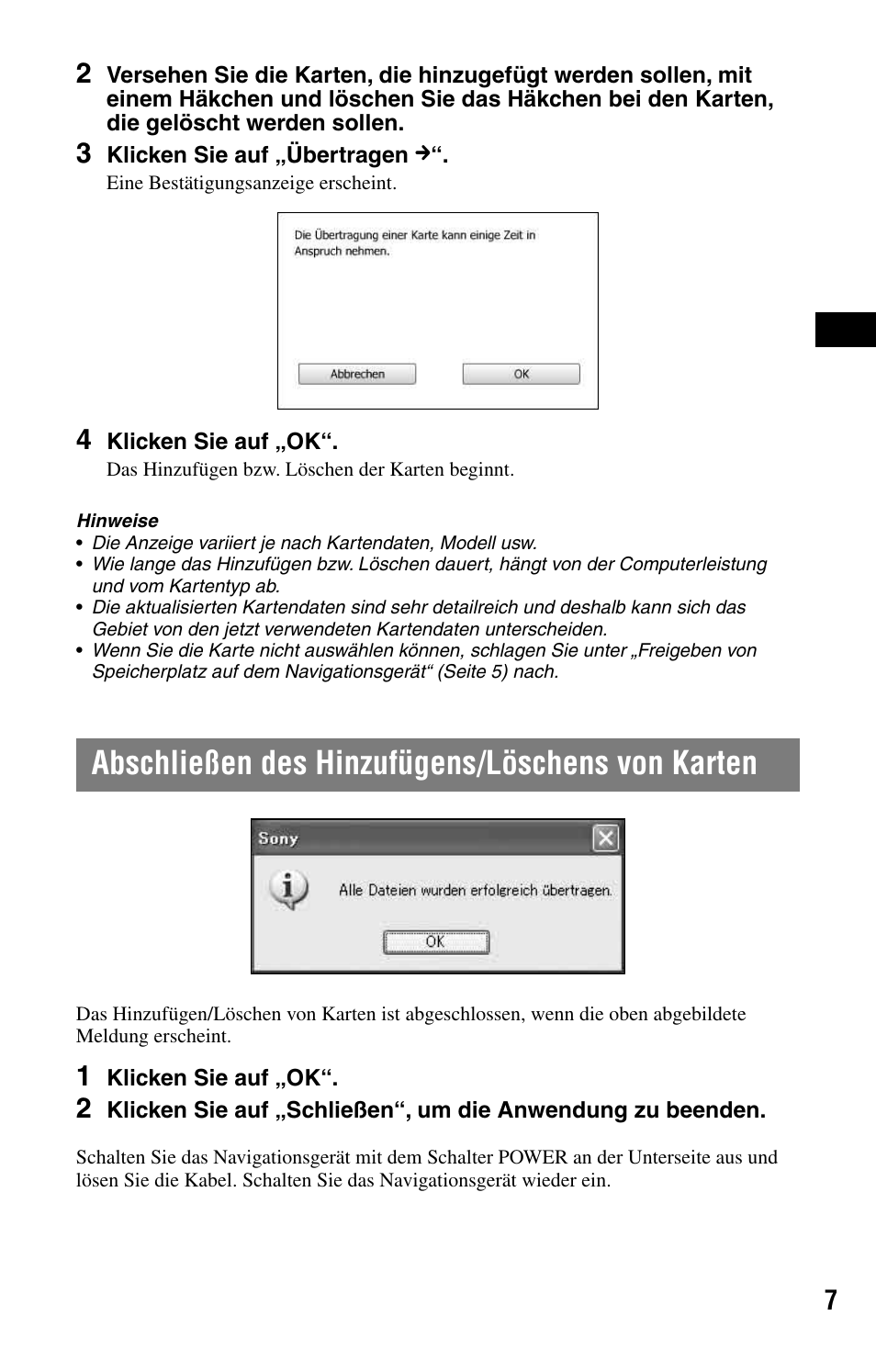 Abschließen des hinzufügens/löschens von karten | Sony NVD-U03E User Manual | Page 15 / 51