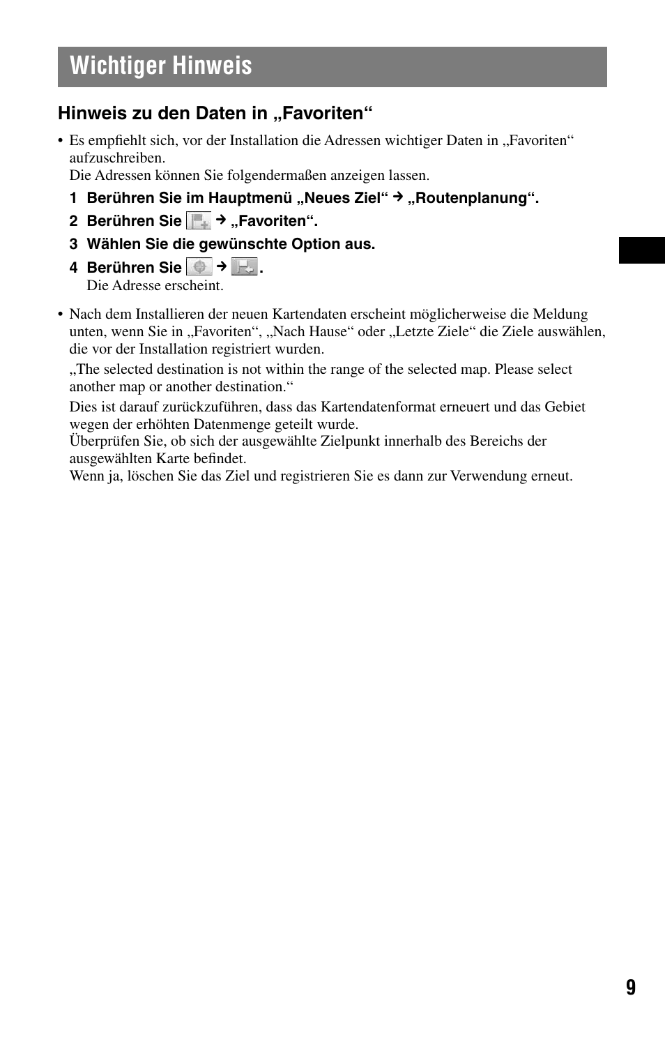 Wichtiger hinweis, Hinweis zu den daten in „favoriten | Sony NVD-U03E User Manual | Page 17 / 51
