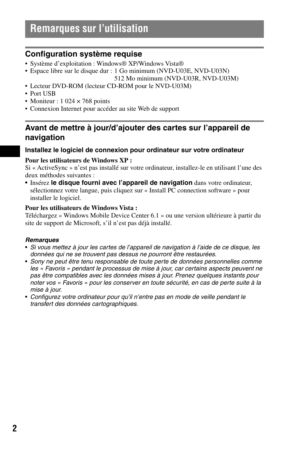 Remarques sur l’utilisation, Conﬁguration système requise | Sony NVD-U03E User Manual | Page 18 / 51