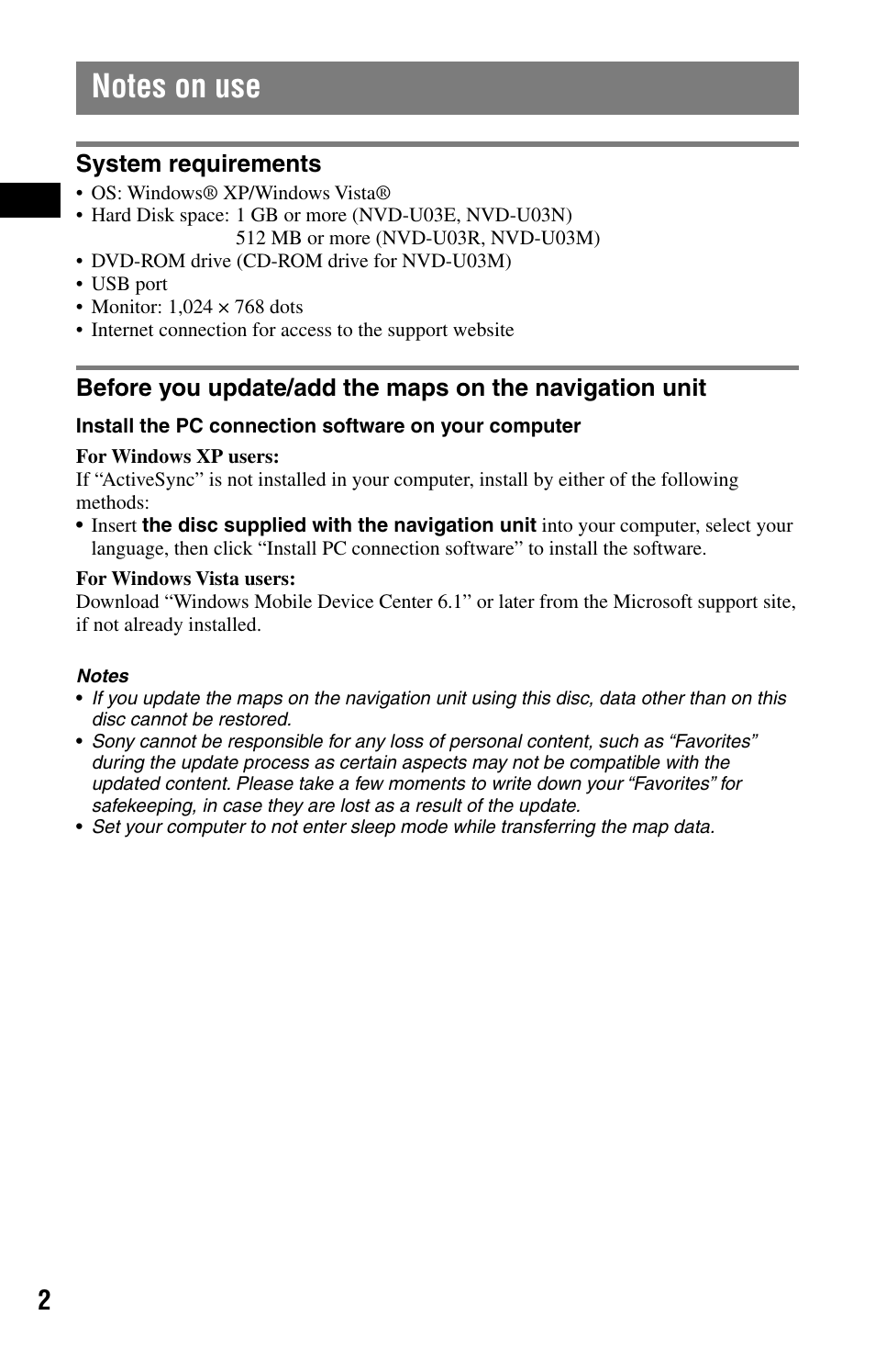 System requirements | Sony NVD-U03E User Manual | Page 2 / 51