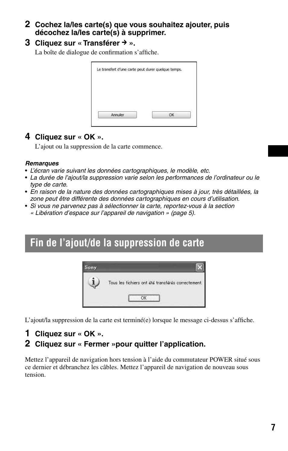 Fin de l’ajout/de la suppression de carte | Sony NVD-U03E User Manual | Page 23 / 51