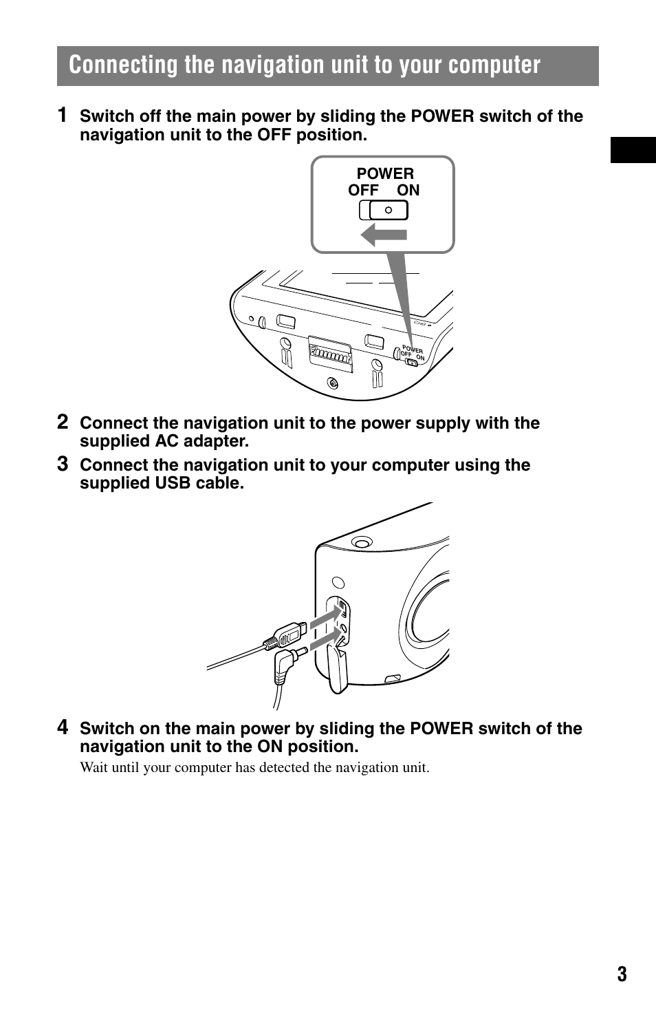 Connecting the navigation unit to your computer | Sony NVD-U03E User Manual | Page 3 / 51