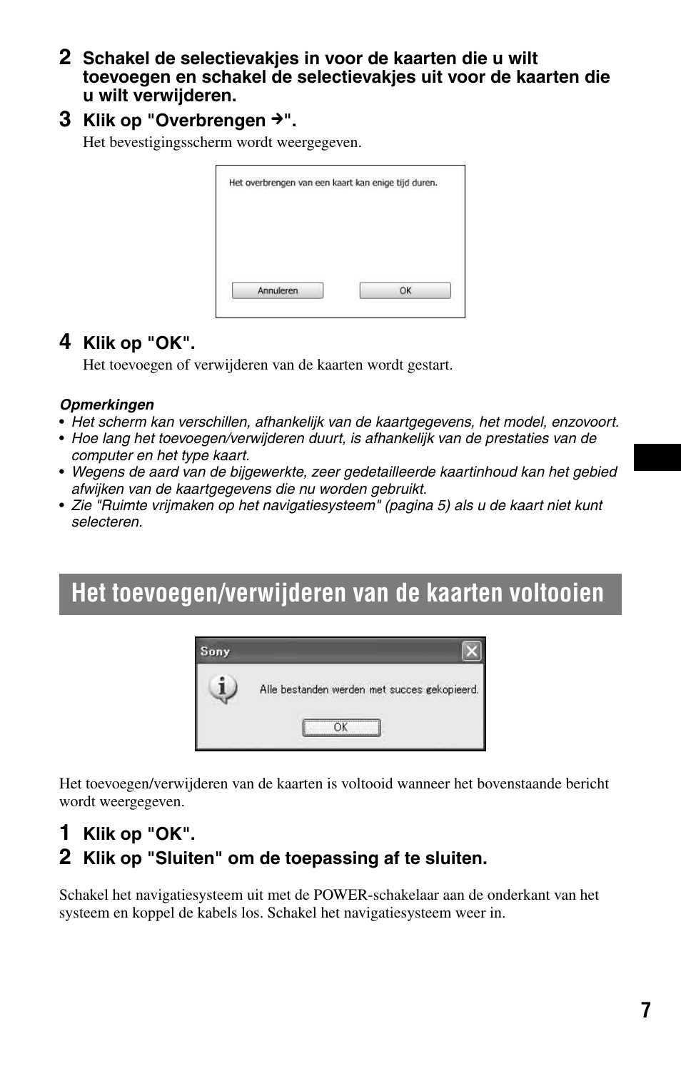 Het toevoegen/verwijderen van de kaarten voltooien | Sony NVD-U03E User Manual | Page 31 / 51