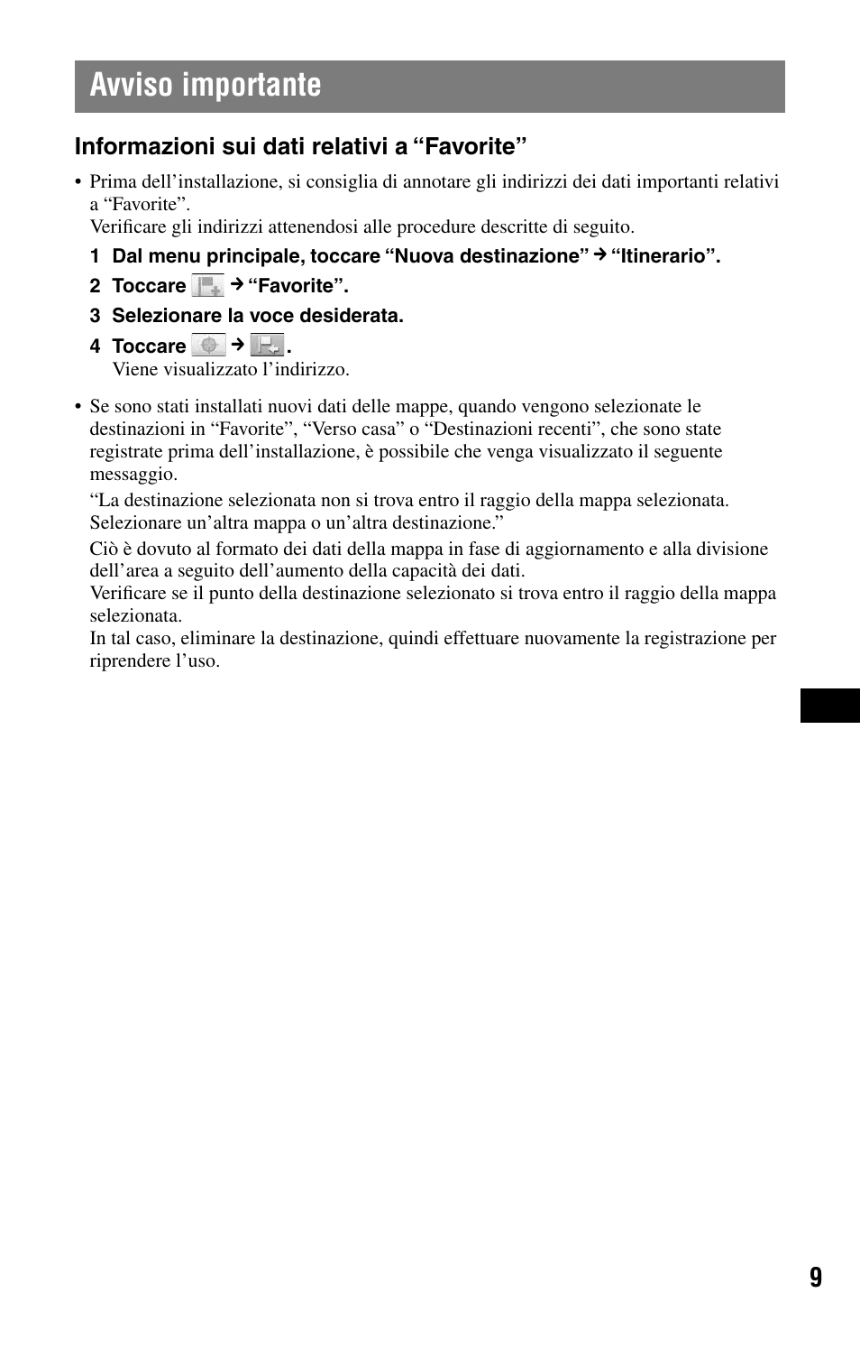 Avviso importante, Informazioni sui dati relativi a “favorite | Sony NVD-U03E User Manual | Page 41 / 51