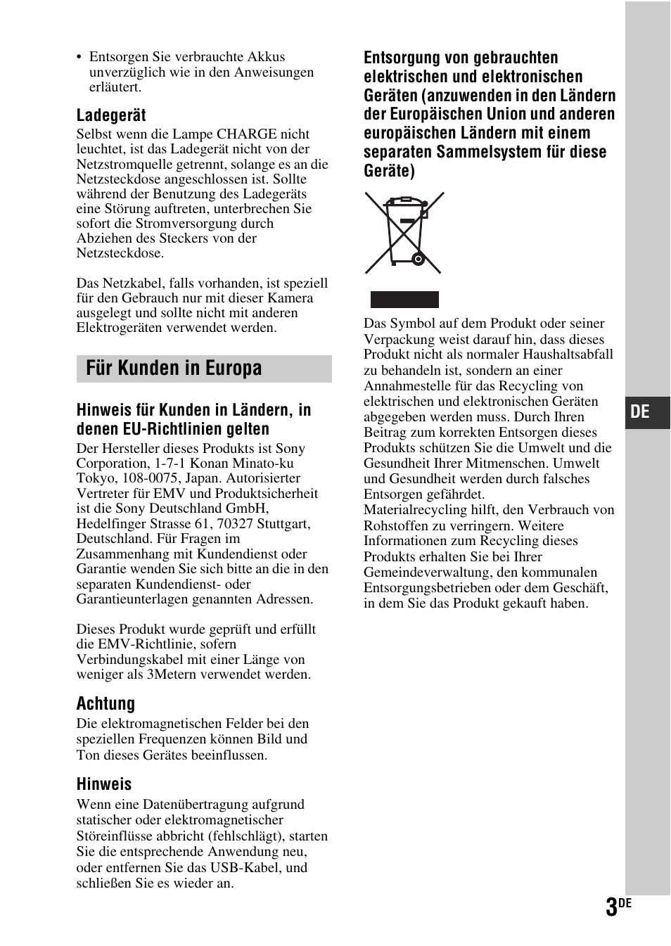 Für kunden in europa | Sony SLT-A37 User Manual | Page 109 / 507