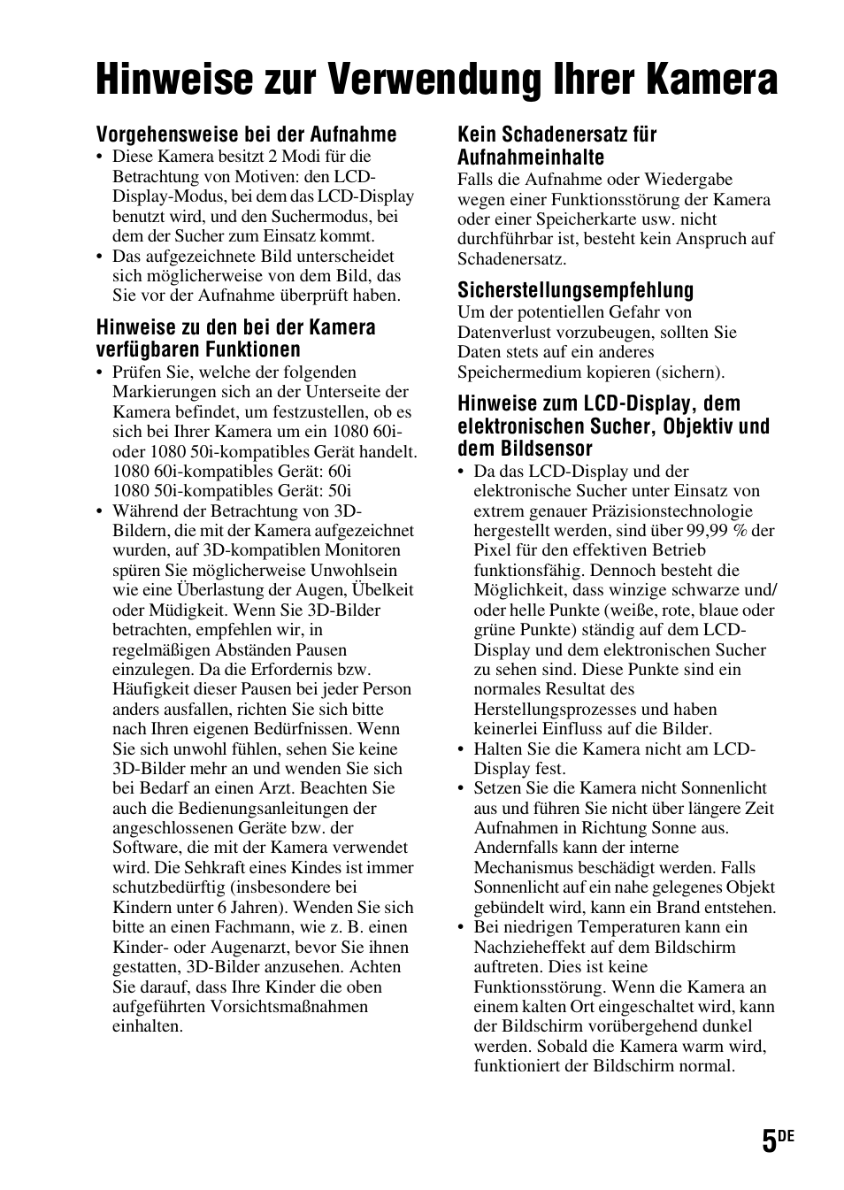 Hinweise zur verwendung ihrer kamera | Sony SLT-A37 User Manual | Page 111 / 507